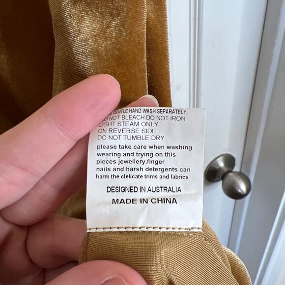 ELLIATT Gold Velvet Velour Midi Ruffle Cocktail Dress Revolve Size Large Party - Picture 7 of 8